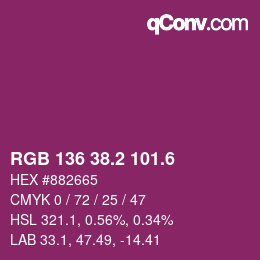 カラーコード: RGB 136 38.2 101.6 | qconv.com