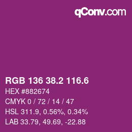 カラーコード: RGB 136 38.2 116.6 | qconv.com