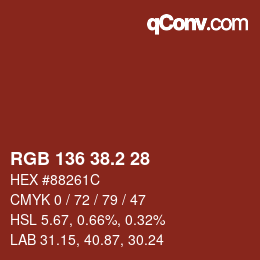 カラーコード: RGB 136 38.2 28 | qconv.com