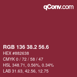 カラーコード: RGB 136 38.2 56.6 | qconv.com
