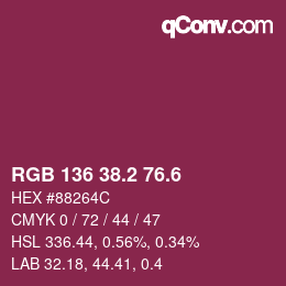 カラーコード: RGB 136 38.2 76.6 | qconv.com