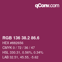 カラーコード: RGB 136 38.2 86.6 | qconv.com
