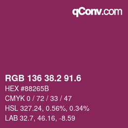 カラーコード: RGB 136 38.2 91.6 | qconv.com