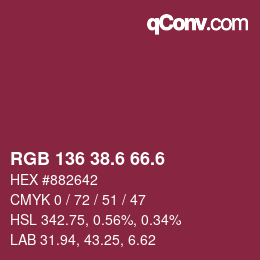 カラーコード: RGB 136 38.6 66.6 | qconv.com