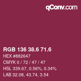 カラーコード: RGB 136 38.6 71.6 | qconv.com