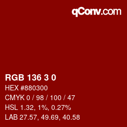 Color code: RGB 136 3 0 | qconv.com