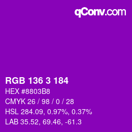 Color code: RGB 136 3 184 | qconv.com