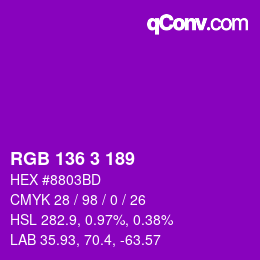 Color code: RGB 136 3 189 | qconv.com
