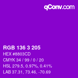 Color code: RGB 136 3 205 | qconv.com