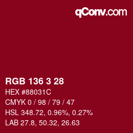 カラーコード: RGB 136 3 28 | qconv.com