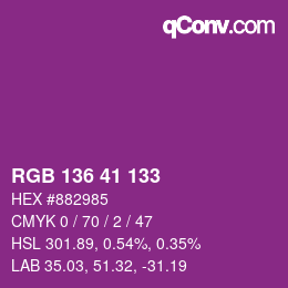Color code: RGB 136 41 133 | qconv.com