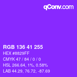 Color code: RGB 136 41 255 | qconv.com