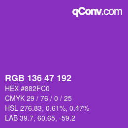Color code: RGB 136 47 192 | qconv.com