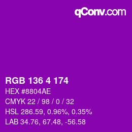 カラーコード: RGB 136 4 174 | qconv.com