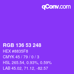 Color code: RGB 136 53 248 | qconv.com