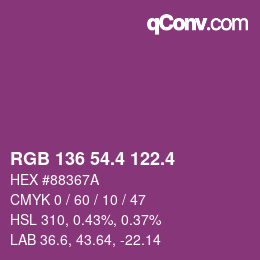 カラーコード: RGB 136 54.4 122.4 | qconv.com