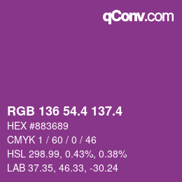 カラーコード: RGB 136 54.4 137.4 | qconv.com