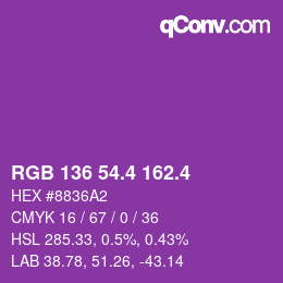 カラーコード: RGB 136 54.4 162.4 | qconv.com