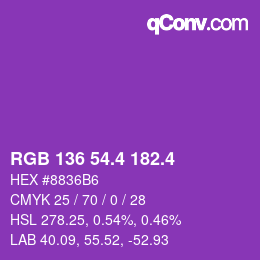 カラーコード: RGB 136 54.4 182.4 | qconv.com