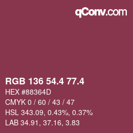 カラーコード: RGB 136 54.4 77.4 | qconv.com