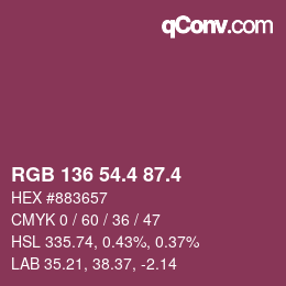 カラーコード: RGB 136 54.4 87.4 | qconv.com