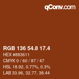 カラーコード: RGB 136 54.8 17.4 | qconv.com