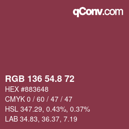 カラーコード: RGB 136 54.8 72 | qconv.com