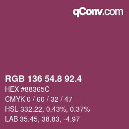 カラーコード: RGB 136 54.8 92.4 | qconv.com