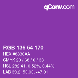 Color code: RGB 136 54 170 | qconv.com