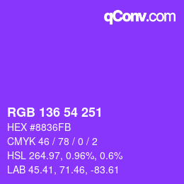 Color code: RGB 136 54 251 | qconv.com