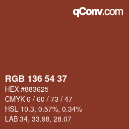 Color code: RGB 136 54 37 | qconv.com