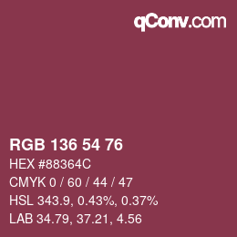 Color code: RGB 136 54 76 | qconv.com