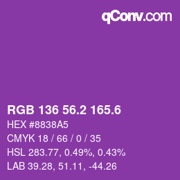 カラーコード: RGB 136 56.2 165.6 | qconv.com
