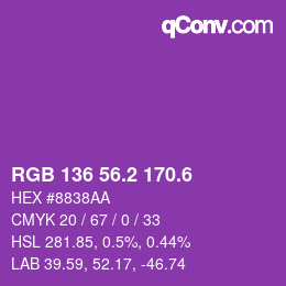 カラーコード: RGB 136 56.2 170.6 | qconv.com