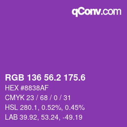 カラーコード: RGB 136 56.2 175.6 | qconv.com