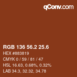 カラーコード: RGB 136 56.2 25.6 | qconv.com