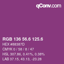 カラーコード: RGB 136 56.6 125.6 | qconv.com