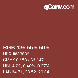 カラーコード: RGB 136 56.6 50.6 | qconv.com