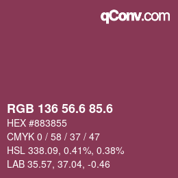 カラーコード: RGB 136 56.6 85.6 | qconv.com