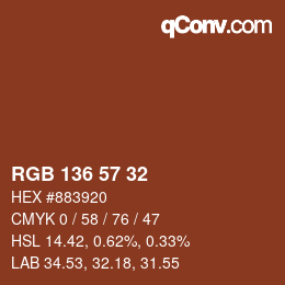 Color code: RGB 136 57 32 | qconv.com