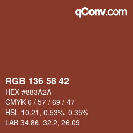 Color code: RGB 136 58 42 | qconv.com
