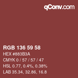 Color code: RGB 136 59 58 | qconv.com