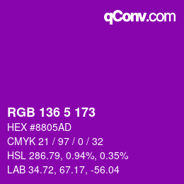 Color code: RGB 136 5 173 | qconv.com
