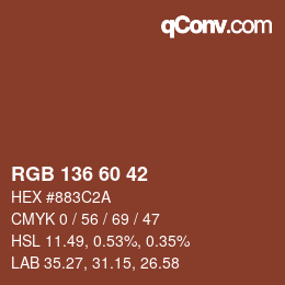 颜色代码: RGB 136 60 42 | qconv.com