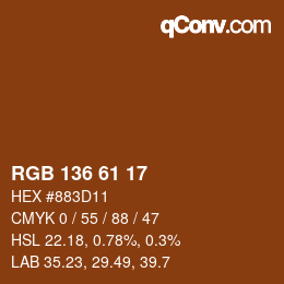 颜色代码: RGB 136 61 17 | qconv.com