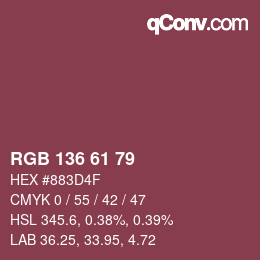 Color code: RGB 136 61 79 | qconv.com