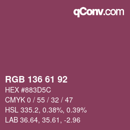 Color code: RGB 136 61 92 | qconv.com