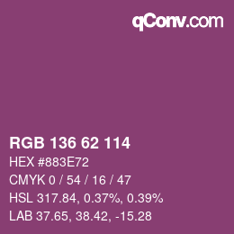 Color code: RGB 136 62 114 | qconv.com