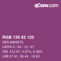 Color code: RGB 136 62 120 | qconv.com