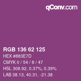 Color code: RGB 136 62 125 | qconv.com